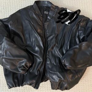 ALO  black Faux leather Premier Bomber Jacket size M